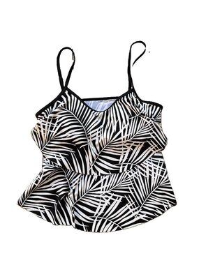 Jantzen Bathing Suit Tankini TOP Size 14 Black and White Layered Spaghetti Strap